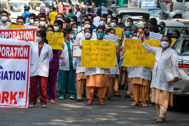 Delhi: Healthcare Workers At Covid Hospital Protest Over Pending Salaries