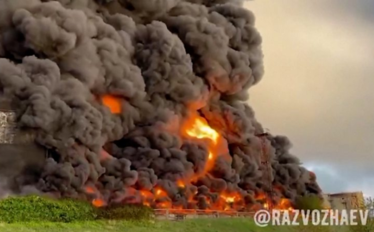 Ukraine war: Crimea oil tank set ablaze by reported drone